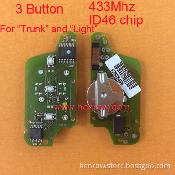 Original Citroen FSK 3 button flip remote control with 433Mhz ID46 Chip for "Trunk" and "Light" Button and 307&407 Blade (Before
